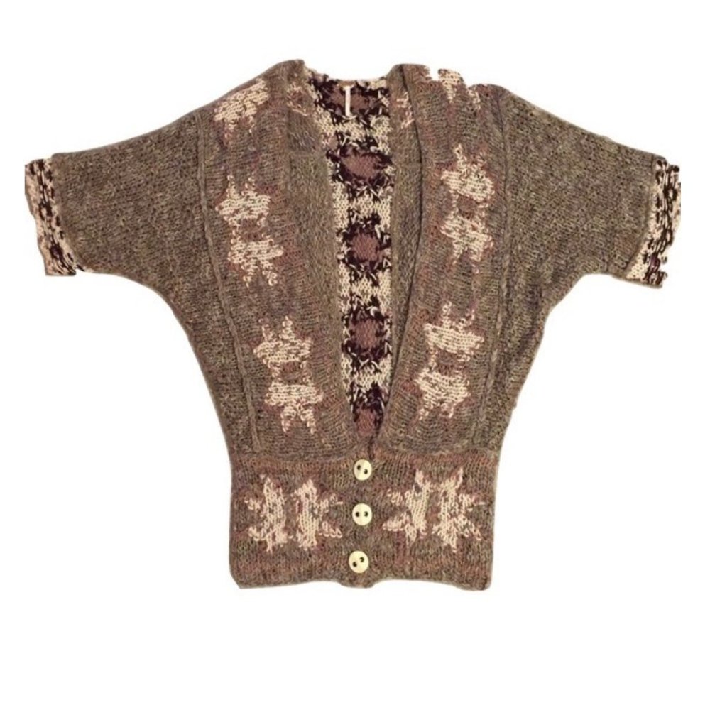 Free People Brown Short Sleeve Cardigan Medium